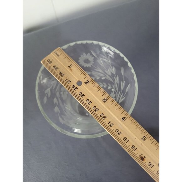 Clear Etched Glass Vase Floral Etched Art Deco Flare Vintage Flare Funnel - Picture 8 of 10